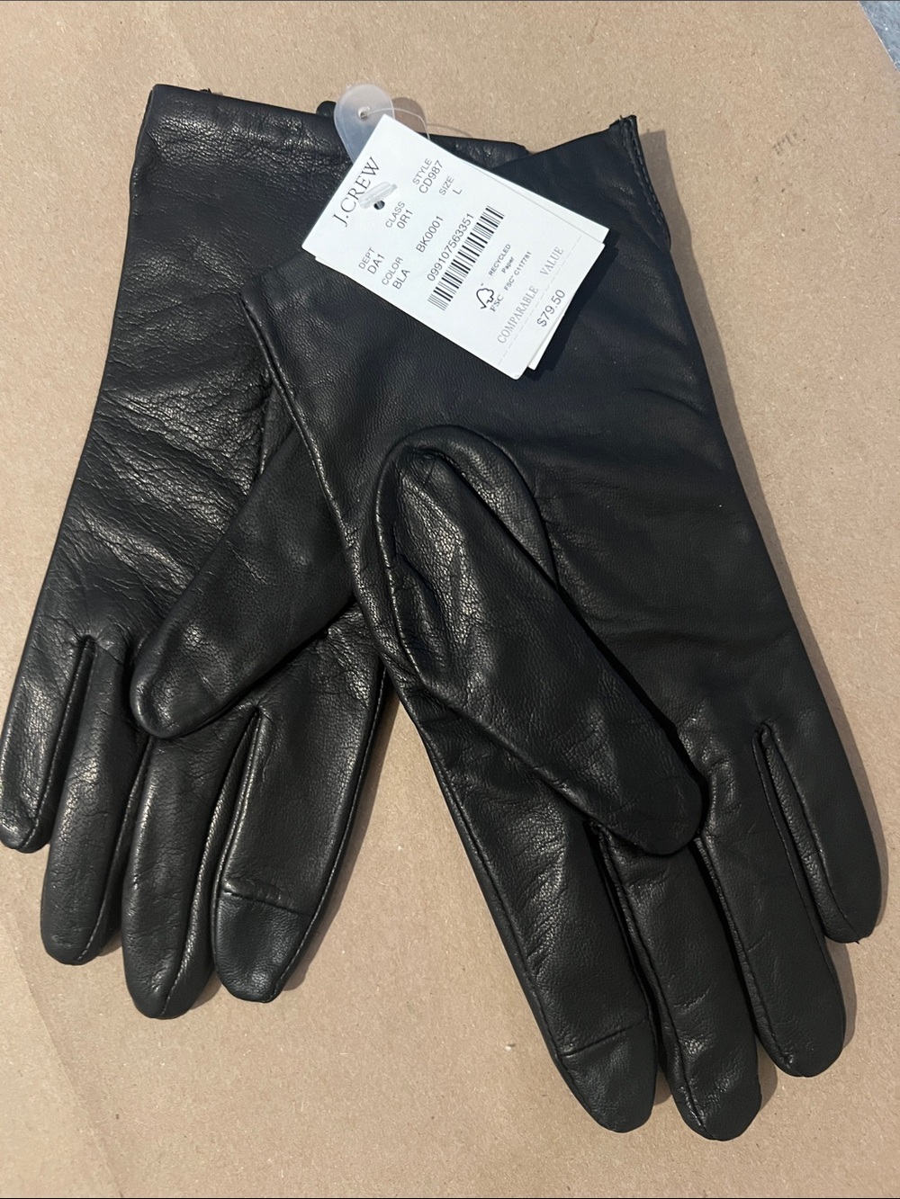 J crew black leather gloves NWT LARGE $80